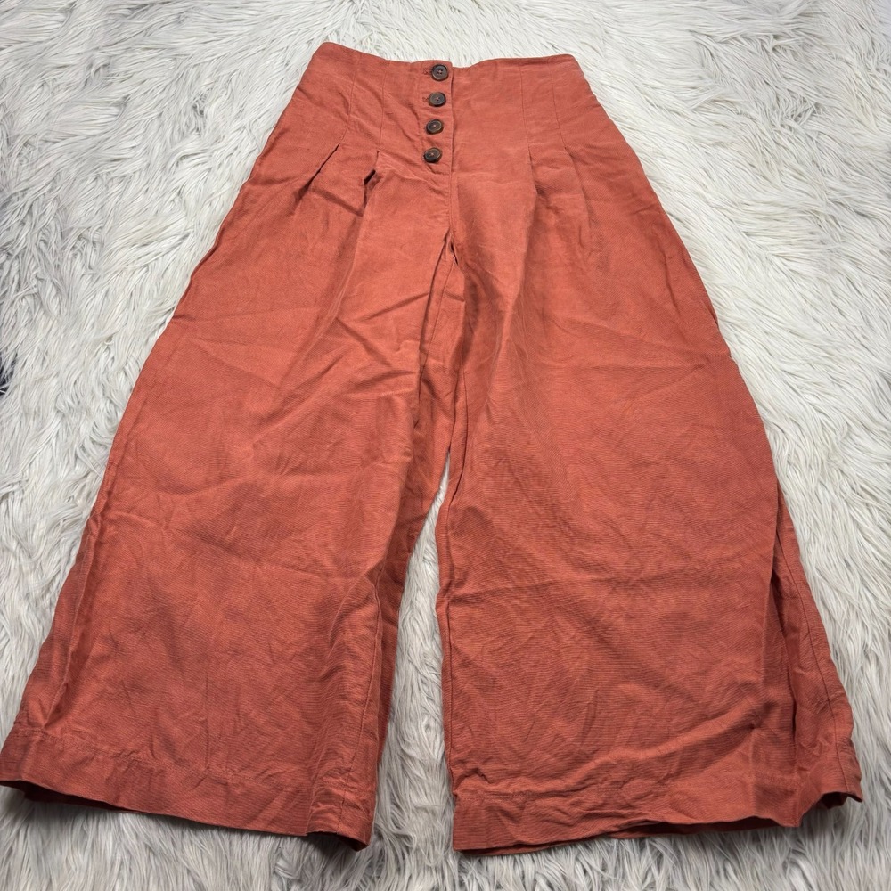 Wilfred Women's 2 Orange Linen Blend Cropped Wide Leg Pant Academia Lagenlook